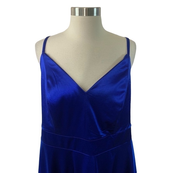 Teeze Me New With Tags Size 18 Blue Satin Cocktail A-Line Party Dress - Picture 4 of 13